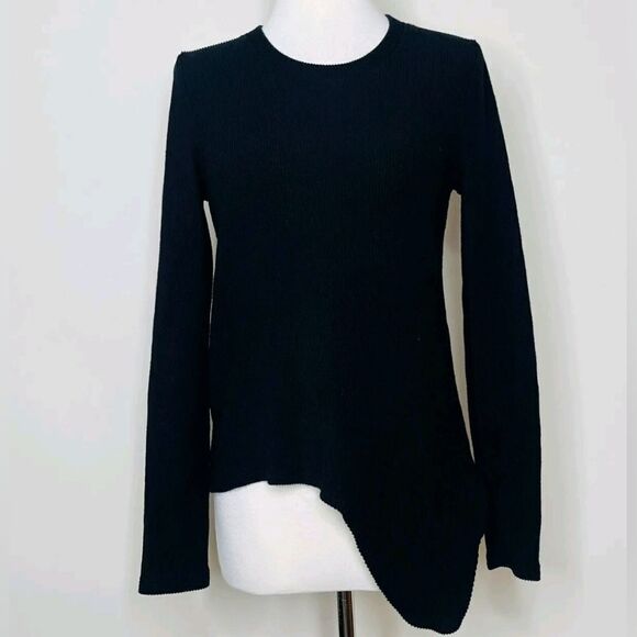 Madewell M Black Ribbed Asymmetrical Hem Knot Bottom Pullover Sweater - Picture 1 of 10